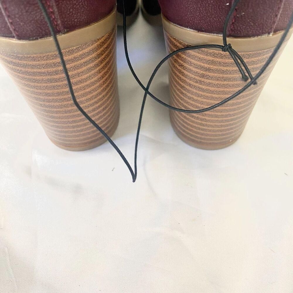 Mia NWOT Retro Boho Buckle Burgundy Berry Faux Leather High Heel Boots US 9 - Picture 5 of 7